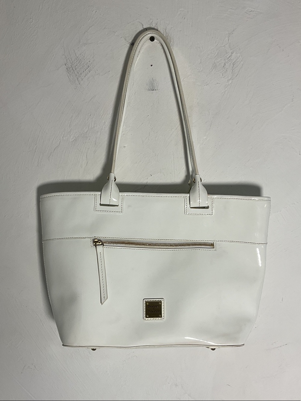Dooney & Bourke White Patent Leather Janie Tote Bag Zip Top Shopper